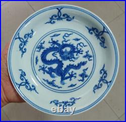 6.4 Old China porcelain Ming Dynasty Chenghua Blue white Dragon pattern disc