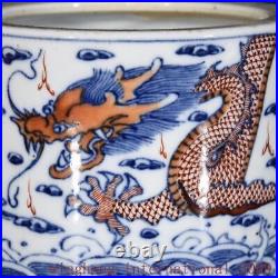 6.4Qing Dynasty Blue&white porcelain dragon loong pattern brush pot pencil vase