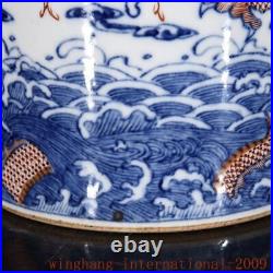 6.4Qing Dynasty Blue&white porcelain dragon loong pattern brush pot pencil vase