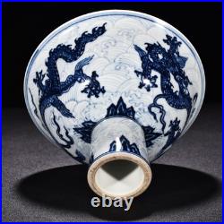 6.5 China Antique Ming Xuande Mark Porcelain Blue White Dragon High Foot Bowl 6.5 China Antique Ming Xuande Mark Porcelain Blue White Dragon High Foot Bowl