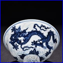 6.5 China Antique Ming Xuande Mark Porcelain Blue White Dragon High Foot Bowl 6.5 China Antique Ming Xuande Mark Porcelain Blue White Dragon High Foot Bowl