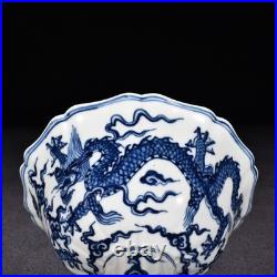 6.5 China Vintage Ming Xuande Mark Porcelain Blue White Dragon High Foot Bowl 6.5 China Vintage Ming Xuande Mark Porcelain Blue White Dragon High Foot Bowl