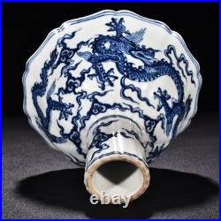 6.5 China Vintage Ming Xuande Mark Porcelain Blue White Dragon High Foot Bowl 6.5 China Vintage Ming Xuande Mark Porcelain Blue White Dragon High Foot Bowl