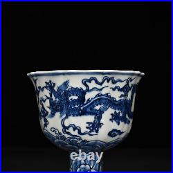 6.8 China ancient Ming Dynasty Xuande Blue white Dragon pattern High foot bowl