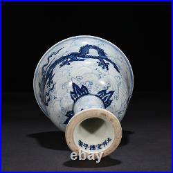 6.8 China ancient Ming Dynasty Xuande Blue white Dragon pattern High foot bowl