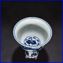 6.8 China ancient Ming Dynasty Xuande Blue white Dragon pattern High foot bowl