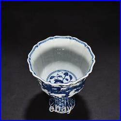 6.8 China ancient Ming Dynasty Xuande Blue white Dragon pattern High foot bowl