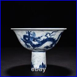 6.8 Old China Ming Dynasty Xuande Blue white Dragon pattern High foot bowl