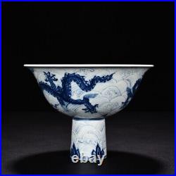 6.8 Old China Ming Dynasty Xuande Blue white Dragon pattern High foot bowl