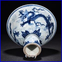 6.8 Old China Ming Dynasty Xuande Blue white Dragon pattern High foot bowl