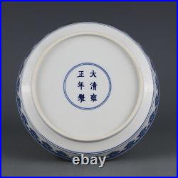 6.8old manual porcelain Qing Dynasty Yongzheng Blue white Dragon pattern plate