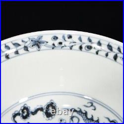 6.9 Chinese Antique Porcelain yuan dynasty Blue white dragon cloud flower Bowl