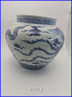 7 Xuande Marked Old Chinese Blue White Porcelain Palace Dragon Cylinder 7 Xuande Marked Old Chinese Blue White Porcelain Palace Dragon Cylinder