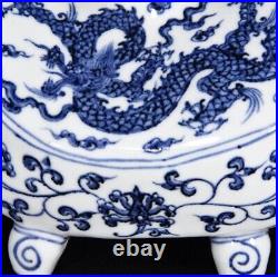 8.7 China Porcelain ming dynasty xuande mark Blue white dragon Penholder Statue