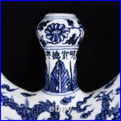 8.7 China Porcelain ming dynasty xuande mark Blue white dragon Penholder Statue