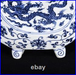 8.7 China Porcelain ming dynasty xuande mark Blue white dragon Penholder Statue