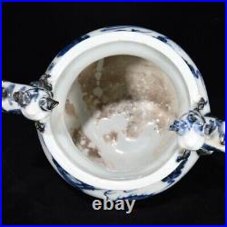 8 Yuan dynasty Porcelain Blue white dragon phoenix double ear Incense Burner