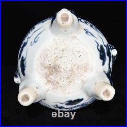 8 Yuan dynasty Porcelain Blue white dragon phoenix double ear Incense Burner