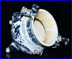 8 china antique porcelain yuan dynasty blue white dragon pattern Incense burner