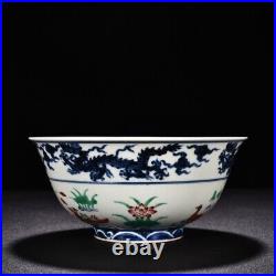 8 old dynasty Porcelain xuande mark Blue white Dragon lotus Mandarin Duck bowl