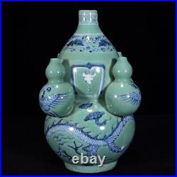 9.1 China Porcelain yuan dynasty green Blue white dragon phoenix Five tube Vase