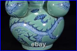 9.1 China Porcelain yuan dynasty green Blue white dragon phoenix Five tube Vase