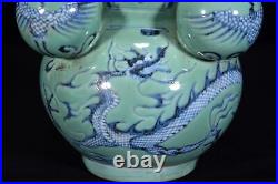 9.1 China Porcelain yuan dynasty green Blue white dragon phoenix Five tube Vase