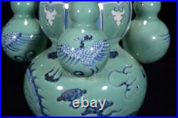 9.1 China Porcelain yuan dynasty green Blue white dragon phoenix Five tube Vase