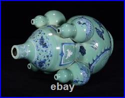 9.1 China Porcelain yuan dynasty green Blue white dragon phoenix Five tube Vase