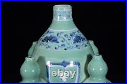 9.1 China Porcelain yuan dynasty green Blue white dragon phoenix Five tube Vase