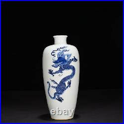 9.5 China Old qing dynasty Porcelain kangxi mark Blue white Dragon pattern vase