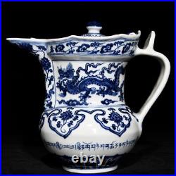 9Antique ming dynasty Porcelain xuande mark Blue white Dragon Monk hat Teapot