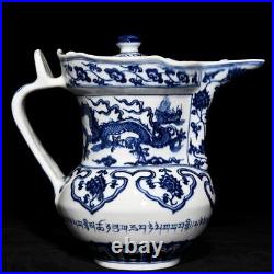 9Antique ming dynasty Porcelain xuande mark Blue white Dragon Monk hat Teapot