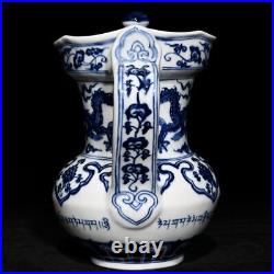 9Antique ming dynasty Porcelain xuande mark Blue white Dragon Monk hat Teapot