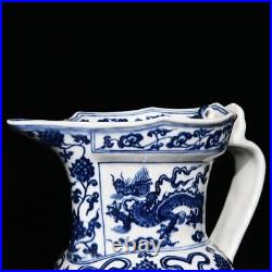 9Antique ming dynasty Porcelain xuande mark Blue white Dragon Monk hat Teapot