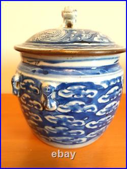 Antique Chinese Blue and white Dragon Lidded Jar 19th Century