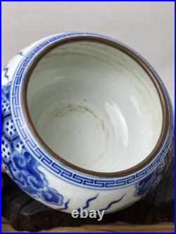Antique Chinese Qing Blue & White Dragon Bowl with Bronze Rim No Mark Antique Chinese Qing Blue & White Dragon Bowl with Bronze Rim No Mark