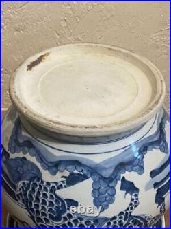 Antique Chinese Vase Porcelain Zadou Dragon Chache Blue White Rare Old 20th
