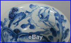 Antique Japanese Haisen Sake Cup Washer Blue White Porcelain Dragon Landscape