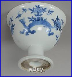 Antique Japanese Haisen Sake Cup Washer Blue White Porcelain Dragon Landscape