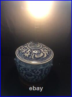 Antique Style Blue White Dragon Wood Base Lamp