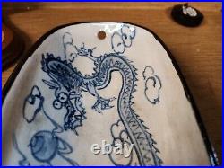 Antique chinese blue & white porcelain bowl Dragon 8-5/8