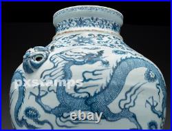 Authentic 13th C Chinese Yuan Dynasty Blue and White Dragon Porcelain Jar Vase