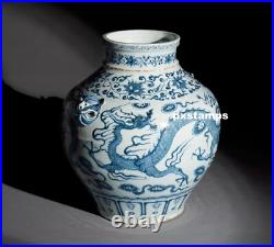Authentic 13th C Chinese Yuan Dynasty Blue and White Dragon Porcelain Jar Vase