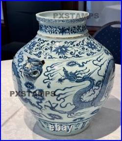 Authentic 13th C Chinese Yuan Dynasty Blue and White Dragon Porcelain Jar Vase