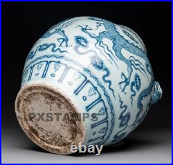 Authentic 13th C Chinese Yuan Dynasty Blue and White Dragon Porcelain Jar Vase