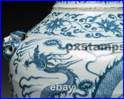 Authentic 13th C Chinese Yuan Dynasty Blue and White Dragon Porcelain Jar Vase