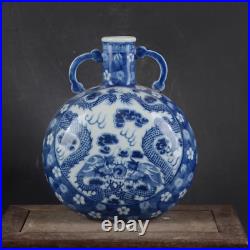 Beautiful Chinese Hand Painting Blue&white Porcelain Dragon Flat Vase