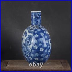 Beautiful Chinese Hand Painting Blue&white Porcelain Dragon Flat Vase