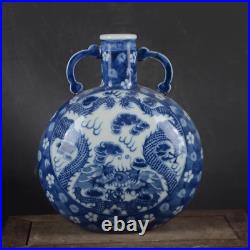 Beautiful Chinese Hand Painting Blue&white Porcelain Dragon Flat Vase